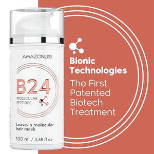 Amazonliss Hair Treatment Mask with Molecular Peptides ? B24 Leave-In Formula ? Restores Dry &amp Damaged Hair from Bleach Color &amp Heat ? Deep Repair &amp Strengthening ? 3.38 fl oz