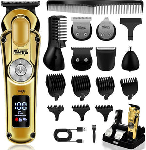 DSP Men's Grooming Kit Beard Trimmer for Men Nose Trimmer Body Trimmer Foil Shaver T-Blade Mustache Cordless Hair Trimmer IPX6 Waterproof2 Speeds Adjustable Gift for Men (Gold)