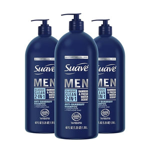 Suave Men 2 in 1 Anti Dandruff Shampoo and Conditioner Classic Clean with Bamboo scent 40 oz Pack of 3
