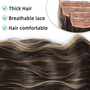 Vigorous Clip in Hair Extensions 20Inch Brown &amp Blonde Highlights Hair Extension Clip Ins 4Pcs Long Wavy Soft Synthetic Hairpieces for Women Girls Daily Use Event Party Use