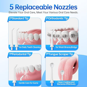 Portable Water Flosser for Teeth, Cordless Dental Flosser with 300ML Large Tank, Rechargeable Oral Irrigator with 5 Replaceable Jet Tips, 4 Modes, IPX7 Waterproof, Deep Cleaning Picks for Home Travel