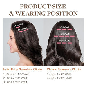 GOO GOO Invisi Edge Clip in Hair Extensions Set 14inch 170g 5pcs Injected Seamless PU Clip ins and 2pcs Classical PU Clip ins Virgin Real Human Hair #(T17/22) P60