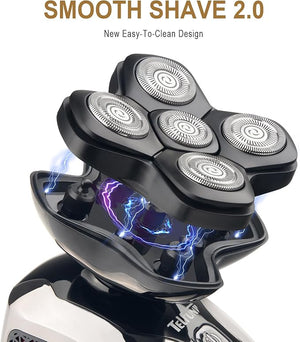 Telfun Magnetic Head Shavers for Bald Men 5-in-1 Electric Razor w/Type-C Fast Charging - LED Display Wet/Dry Mens Grooming Kit - Easy Use Palm Shaver for a Smooth Bald Shave