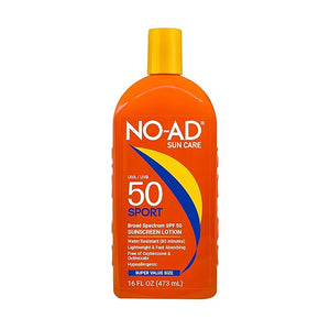 NO-AD SPF 50 SPORT Sunscreen Lotion | Hypoallergenic | Broad Spectrum UVA/UVB Protection | Water Resistant | Octinoxate &amp; Oxybenzone Free with moisturizing Vitamin E and Aloe 16oz