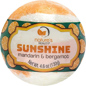 Nature's Beauty Sunshine Mandarin &amp Bergamot Bath Bomb Multi-Pack - Natural Hand Crafted Non-Staining Luxury Fizzy Spa Bomb Nourishe Dry Skin Made w/Coconut Oil + VIT. E 4.6oz (4 Pack)