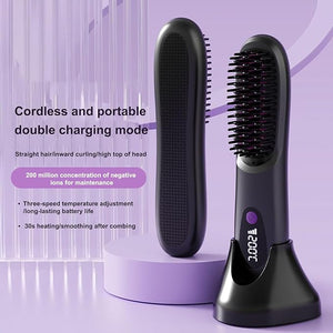 Charging Base Hair Straightener | Hair Straightener Brush | Rechargeable Heated Styling Appliances with LCD Display | Compact | Lightweight | 2500mAh | for Morning Routine Travel Home Salon Trip