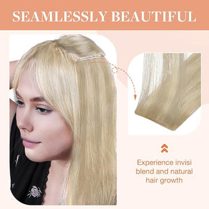 GOO GOO Invisi Edge Clip in Hair Extensions 14inch 130g 9Pcs Injected Seamless PU Clip in Hair Extensions Virgin Real Human Hair 17A/60A Ash Blonde Highlighted Platinum Blonde