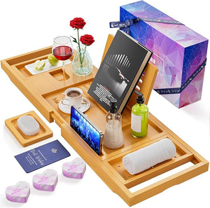 Original Wood Color Foldable Bamboo Bathtub Caddy Bathtub Tray Can Place Wine Glasses Books Mobile Phones Multifunctional Bath Tub Suitable for Gifts in Various Festivals