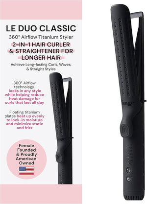 L'ANGE HAIR Le Duo Grande 360¡Æ Airflow Styler | 2-in-1 Curling Wand &amp Titanium Flat Iron Professional Hair Straightener and Curler with Cooling Air Vents to Lock in Style | Adjustable Temp (Black)