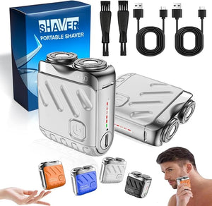 Electric Foil Shaver for Men Mini Electric Explosive Shaver Portable Rotary Dual Ring Electric Shaver Small USB Rechargeable Waterproof Razor for Men Easy Cleaning for Home &amp Travel (2*Silver)