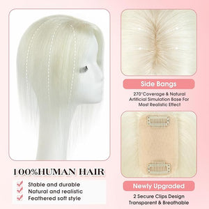 isheeny Human Hair Topper for Women 14Inch Real Human Hair Toppers For Changing Your Look White Natural Hair Pieces for Women With Artificial Base &amp 2 Secure Clips