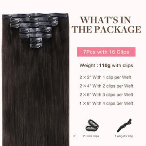 GOO GOO Clip in Hair Extensions Real Human Hair Remy Human Hair Extensions Clip ins for Women Natural Human Hair 20inch 130g 7Pcs #2 Dark Brown