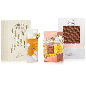 Luxury 2-Piece Couple's Perfume Set 100ml Eau de Parfum Each Long Lasting Fragrance Gift for Holidays and Anniversaries Premium Cologne Duo for Men and Women (Ateeq&ampRaheeq)