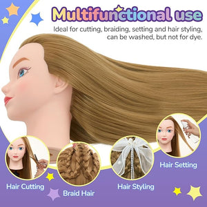Mannequin Head with Hair - 20 Inch Cosmetology Manikin Practice Braiding Doll Head for Hair Styling Training Head for Braiding Hairdressing for Kids #27