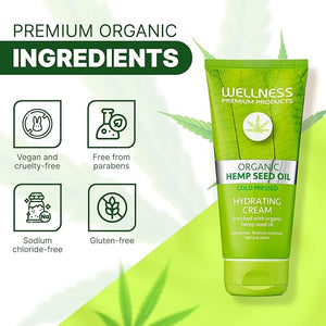 Wellness Premium Products Intensive Hydrating Cream | Hemp-Infused Hair Styler &amp; Moisturizer for All Hair Types | Tames Frizz, Adds Shine &amp; Strength | Vegan &amp; Paraben-Free, 180ml