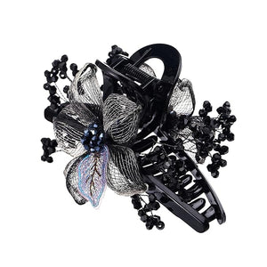 SINIDE Hair Claw Clips, Large Copper Wire Flower Clip Barrettes Hand-woven Crystal Claw Jaw Clamp Rhinestones Plastic Wedding Head Piece Styling Accessories for Women Ladies Thick Curly Hair (Grey)