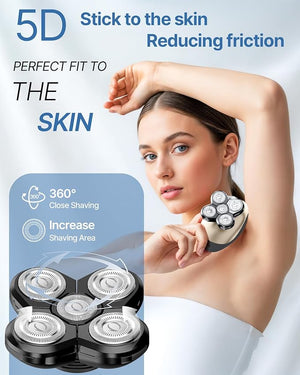 Electric Razors for Women 5-in-1 Rechargeable Body Shaver - Waterproof Wet Dry Hair Remover - Trimmer for Lady Face Underarms Legs