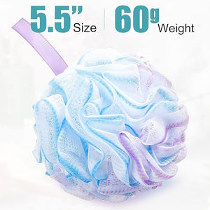 Shellwei 32 Pcs Bath Sponge Shower Loofahs Bulk 60 g Charcoal Body Shower Large Mesh Puff Soft Scrubber for Men and Women Exfoliating Pouf Balls with Bathing Accessories