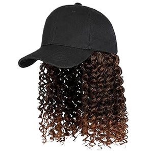 Hat With Hair Hat Wig 16 Inch Baseball Cap Wig Curly Hair Wig Adjustable Hat With Hair Attached Synthetic Wig Wavy Hair Extensions Hairpiece For Women Brown