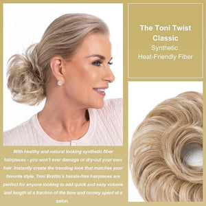 Toni Brattin Twist Classic - Hair Piece Accessory - Instant Volume &amp Styling for Women - Wrap Around Short or Long Ponytail - Quick and Easy to Use Wrap Up Bun - Heat-Friendly Fiber (Black)