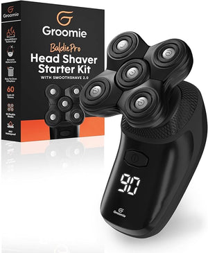 Groomie Cordless Bald Head Shavers for Men, BaldiePro Head Grooming Starter Kit - Includes Ergonomic BaldiePro Head Shaver, SmoothShave Blade 2.0, Cleaning Brush, Charging Cable &amp; User Manual