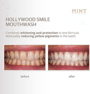 Mint Hollywood Smile Mouthwash ? 2-Phase Whitening Formula with Hydrogen Peroxide 0,1% &amp; Sodium Polyphosphate ? Alcohol-Free ? Vegan ? 6.76 fl oz