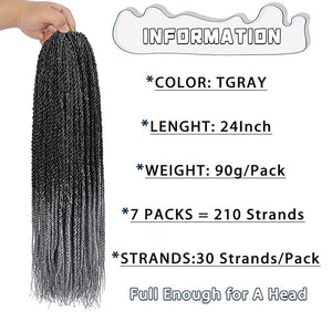 Crochet Braids Senegalese Twist Crochet Hair 7 Packs Pre Looped Micro Senegalese Twist Braiding Hair Ombre Crochet Braids for Women (24inch, TGray)