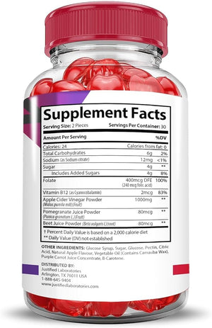 Justified Laboratories Premier Keto ACV Gummies Premier Keto Gummies Advanced 1000MG Apple Cider Vinegar Formulated with Pomegranate Beet Juice Powder B12 Vegan Non GMO 60 Gummys