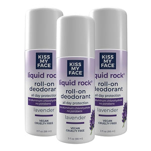 Kiss My Face Liquid Rock Roll-On Deodorant All Day Protection Vegan and Cruelty Free Lavender Scent 3 Fl Oz Pack of 3