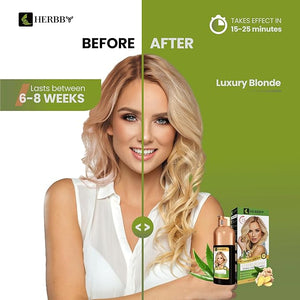 HERBBY Hair Color Shampoo for Gray Hair Coverage&ampColor Transform with 9 Herbal Extracts ?Long Lasting(6-8 Weeks)ShinyEvenly ColoredInstant Hair Dye Shampoo&ampConditioner500 Ml (LUXURY BLONDE