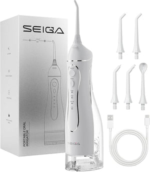 Portable Water Flosser for Teeth Cordless Dental Flosser with 300ML Large Tank Rechargeable Oral Irrigator with 5 Replaceable Jet Tips 4 Modes IPX7 Waterproof Deep Cleaning Picks for Home Travel