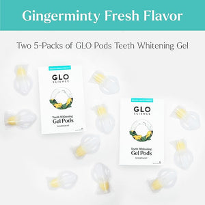 GLO Science So Brilliant Teeth Whitening Gel Pods ? Safe Effective Tooth Whitener with Silicon Brush 6% Hydrogen Peroxide ? Designed for Sensitive Teeth ? Gingermint Flavor (2 Packs of 5)