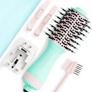 Travel Hair Dryer Brush Dual Voltage Blow Dryer in One 2 inch Mini Hot Air Styling Tool Hair Volumizer/Straightener/Curler with Universal Adapter European Travel Size Styler