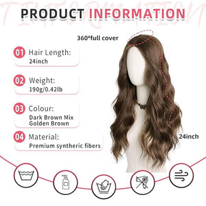 Hair Toppers for Women Thinning Hairs 24 Inch Long Layered Topper Curly Synthetic Wiglets Pieces Hand-Tied Hairline Synthetic Clip on Hair Topper for Women Dark Brown Mix Golden Brown