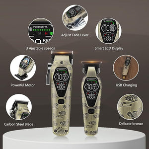 Hair Clippers for Men Professional T-Blade Hair Trimmer for Men Electric Shaver Razor Beard Trimmer 3 in 1 Cordless Barber Clippers and Trimmers Set Haircutting Kit LCD Display (Bronze)