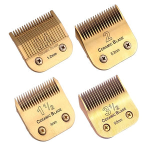 Professional Detachable Replacement Ceramic Blades SetCut LengthCompatible with Andis AGCBDCBGCMBG Series/Oster Classic 76/Star-Teq/Power-Teq/A5 Clipper (1.2MM-9.5MM 4PACK) Golden
