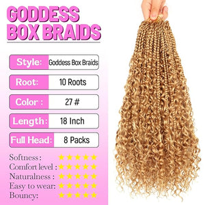 Goddess Boho Box Braids Crochet Hair-8 Packs 18 Inch Crochet Box Braids for Black Women Pre Looped ((#27 18 Inch (Pack of 8))