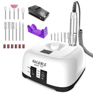 NAILGIRLS Electric Nail Drill Professional 35000RPM with Foot Pedal Nail Drill Machine for Acrylic Gel Nails Manicure Pedicure with LCD Display Efile Tool for Salon Home Use