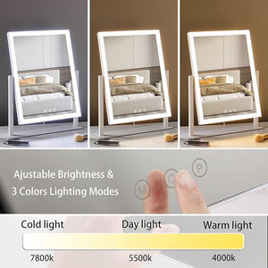 HIEEY Lighted Makeup Mirror Hollywood Vanity Mirror with Lights Three Color Lighting Modes and 5X Magnification Mirror Smart Touch Control 360¡ÆRotation (17.3inWhiteGift Box)