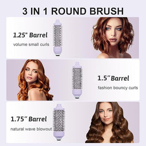 Heated Round Brush Thermal Brush Blowout Set 1.25/1.5/1.75 for Short to Long Hair 300-450¡ÆF for Fine to Coarse Hair One Step Smooths Frizz Boosts Shine Adds Volume Dual Voltage Lilac
