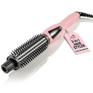 Alure Heated Styling Brush - 3-in-1 Ionic Hair Curler/Straightener with Anti-Scald Nylon Bristles Electric Curl Wand for All Hair Types Ideal as a Curling Iron Alternative for Short Hair and Styling