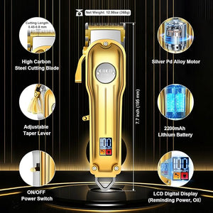 CIICII Hair Clippers for Men Professional Cordless Barber Clippers for Hair Cutting (12Pcs Rechargeable USB Adjustable LCD Display Hair Beard Grooming Trimming Haircut Kit) for DIY Home Barber Salon
