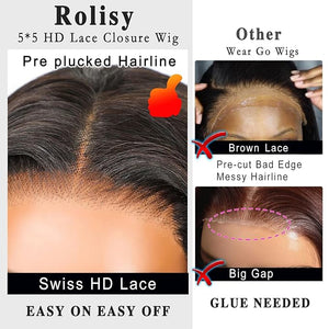 Wear and Go Glueless Wigs Human Hair Pre Plucked Pre Cut 5x5 HD Lace Closure Water Wave Lace Front Wigs Short Curly Bob Wig Human Hair Wigs for Black Women Natural Color 10 Inch