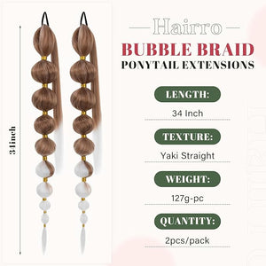 Hairro 2 Packs Long Bubble Ponytails Extension for Women Afro Puff Pony tail Kinky Straight Lantern Ponytails Synthetic Hair Pieces 34 Inch #30T60 Light Auburn to Light Blonde