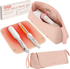 MOKURA Hot Hair Tools Travel Bag with Heat Resistant Mat Women Hair Accessories Organizer Case Storage Pouch for Curling Iron Straightener Flat Iron Stocking Stuffers for Women Gifts for Mom Pink