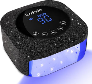 Lavinda 54W UV Nail Lamp UV Light for Gel Nails Cordless Rechargeable UV LED Nail Lamp Nail Light with 4 Timer and LCD Display Professional Fast Curing Lamp Nail Dryer with Black Rhinestone