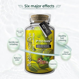 Unisex Bubble Hair Dye with Natural Plant Extracts 2-in-1 for Gray Coverage and Hair Care Gray Hair Turns into Black or Dark Brown with Herbal Ingredients (Natural Black 1 Box (10 bags))