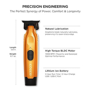 Cocco Hyper Veloce Pro Trimmer, Digital Gap Graphene Blade Edger, High-Torque Brushless BLDC Motor, Cordless, All-Metal Design, Lithium-Ion Battery, Charging Base Included