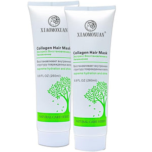 Xiaomoxuan Organic Collagen Mask for Deep Hair Nourishing - Moisture Masque for Dry Hair Damaged Hair - Plant-Based Collagen Hair Mask for Hair Gloss Treatment - Split End Repair Beauty Mask Pack of 2