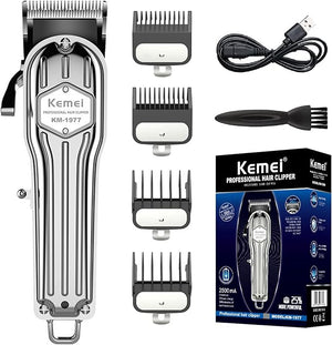KEMEI 1977 Hair Clippers for Men Professional, Cordless Hair Trimmers Grooming Kit Wet/Dry Clippers USB Rechargeable Beard Trimmer Haircut Set for Home Use &amp; Barbers, Silver